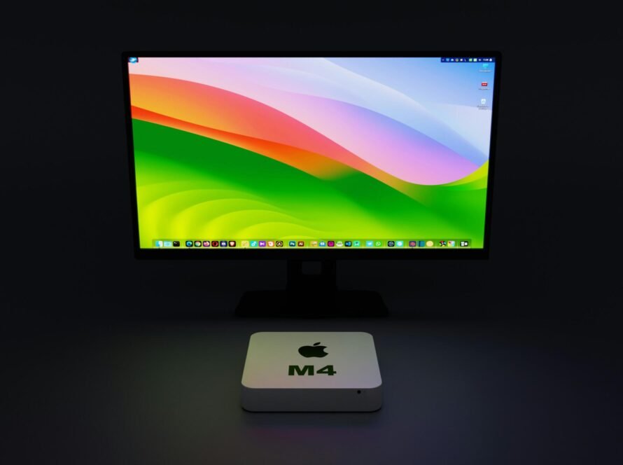 a computer monitor and a square device