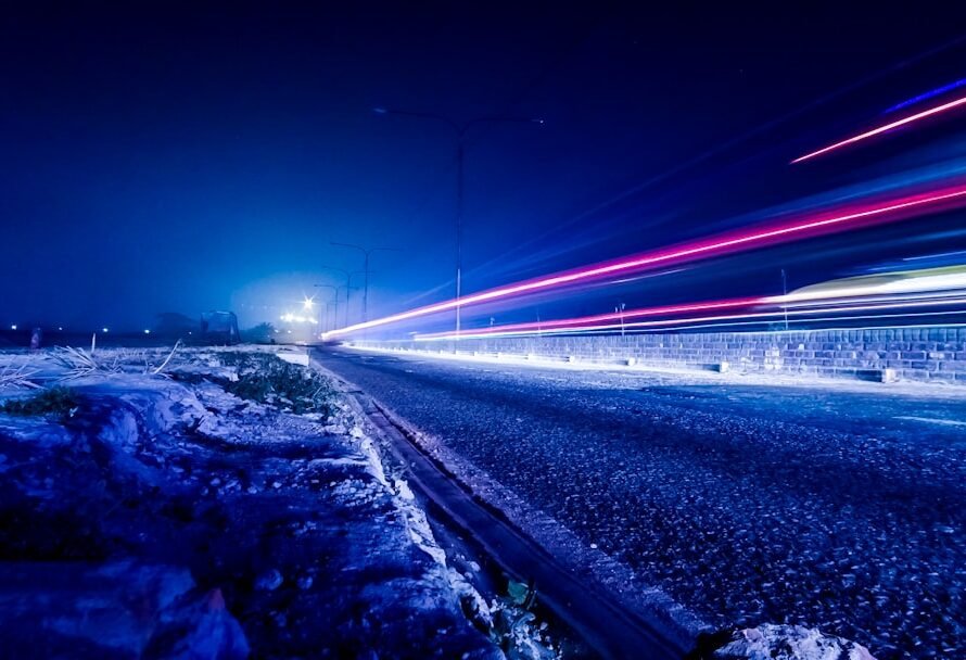 a road with lights on it