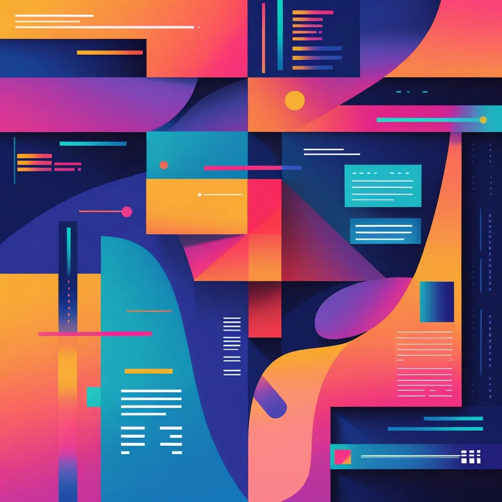 8Clicks | An Abstract Digital Artwork Featuring Vibrant Colors And Geometric Shapes. The Composition Includes Blocks Of Text, Lines, And Circles In Shades Of Blue, Orange, And Purple, Creating A Modern And Dynamic Visual.